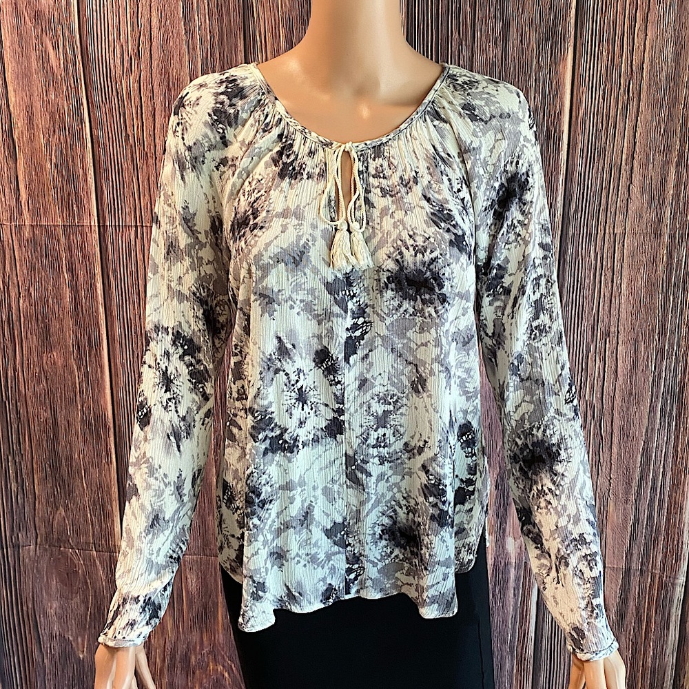 Lovestitch size medium black white gray tie dye boho peasant blouse